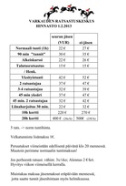 Varkauden Ratsastuskeskuksen uusi hinnasto 1.2.2013 alkaen.